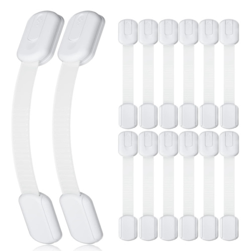 4our Kiddies 14 Pack Baby Proof Cabinet Latches, Childproof Drawer Latches with 12 Extra 3M Adhesives, Adjustable No Drilling Child Safety Cabinet Locks Straps Baby Drawer Locks for Kids Baby Safety