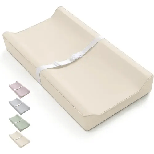 Blissful Diary Vegan Leather Baby Changing Pad with Waterproof & Wipe-Clean PU Cover, Standard Size Cozy Diaper Changing Pad for Dresser and Table, Beige