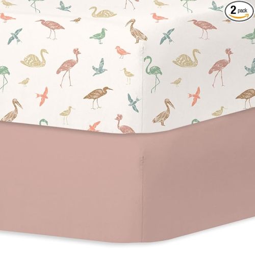Crib Sheets for Boys and Girls, 2pk Baby Crib Fitted Sheet for Standard Size Crib and Toddler Mattress, Super Soft Baby Sheet, Wetland Birds