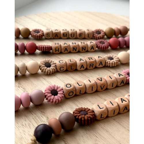 Personalized Daisy Pacifier Clip | Beech Wood & Silicone Soother Chain