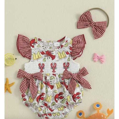 Baby Girl Crawfish Boil Romper with headband
