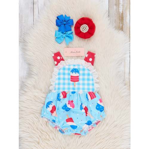 Popsicle Gingham Patriotic Ruffle Bubble Romper