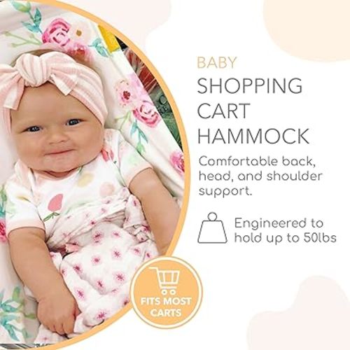 Binxy Baby Shopping Cart Hammock – Infant Seat for Grocery Carts – Holds Car Seats Securely – Compatible with Select 4-Seater Wagons (20–24” Wide) – Supports Up to 50 lbs – Full Bloom