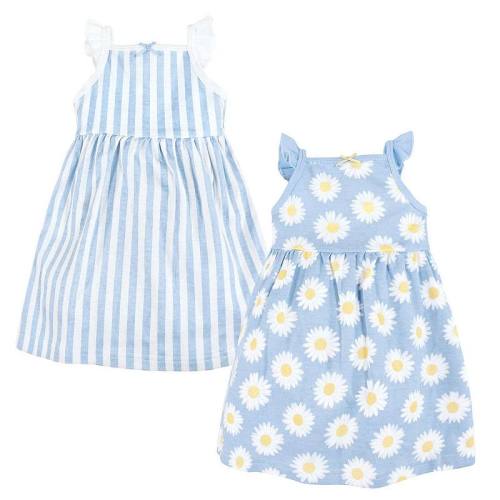 Hudson Baby Infant Girl Cotton Dress, Blue Daisy, 0-3 Months
