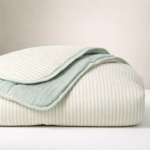 Sage Green Stripe Muslin Quilt | Nursery Bedding | Oilo™ Studio