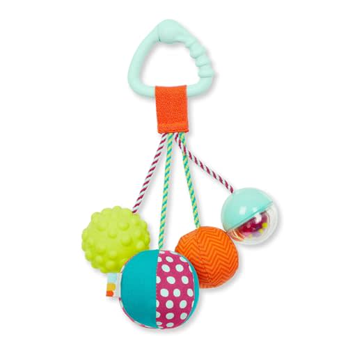 B. toys – Sensory Baby Rattle – Baby Toy – 4 Balls & Clip – Colors, Textures & Sounds – Sounds So Squeezy – 3+ Years Months