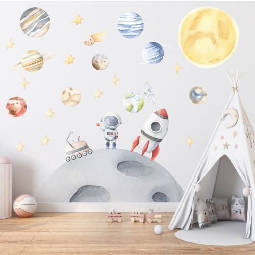 Solar System Wall Decals: Nursery Planets, Moon, Stars Wall Art