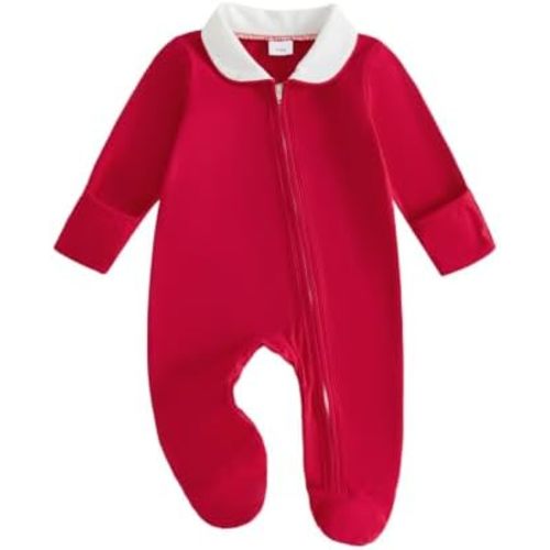 Newborn Baby Boy Girl Clothes Peter Pan Collar Zip Footed Footie Jumpsuit Romper Coming Home Hospital Fall Outfits