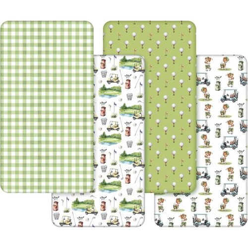 4 Pcs Golf Crib Sheet Set Newborn Bedding Nursery Baby Sheets for Girl Boys Baby Gifts for Standard Crib and Toddler Mattresses, 52 x 28 x 8 Inches