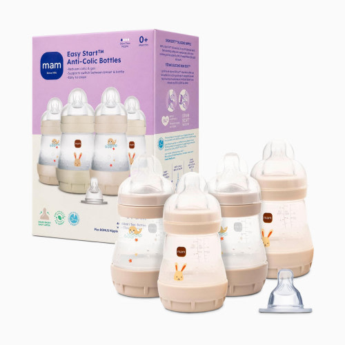 MAM Easy Start Anti-Colic Baby Bottle (4 Pack) - Cotton / Linen, 5 Oz