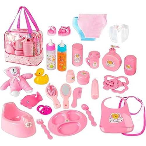 fash n kolor My Sweet Baby Disappearing Doll Feeding Set | Baby Care 6 Piece Doll Feeding Set (38 pc Set)