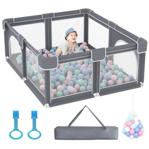 Advwin Large Baby Playpen 155x185cm Kids Activity Central Child Play Fence with Anti-Slip Base Grey
