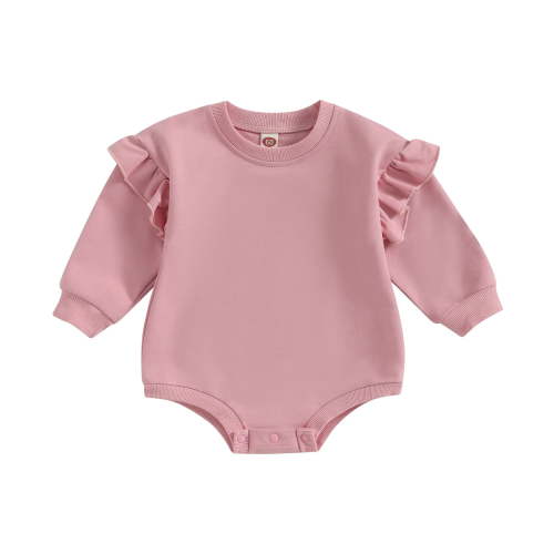 Baby Sweatshirt Romper 3 6 12 18M Ruffle Long Sleeve Round Neck Solid Color Bodysuit Infant Fall Outfit