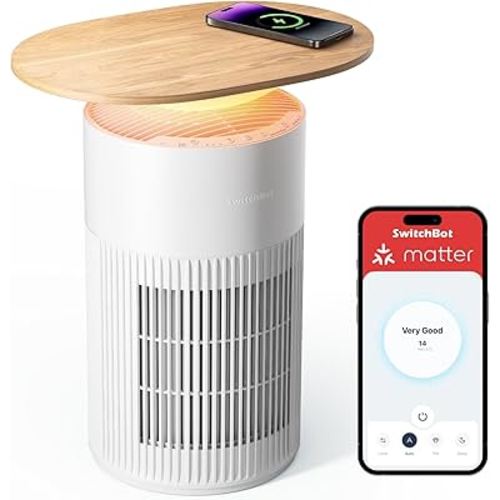 SwitchBot 4 in 1 Air Purifiers Table with Matter, Up to 3620 ft², H13 HEPA Pet Filter, Wireless Charging, Washable Pre-filter, 10 RGB Colors, Work with Apple Home, Google Home, HomeAssistant