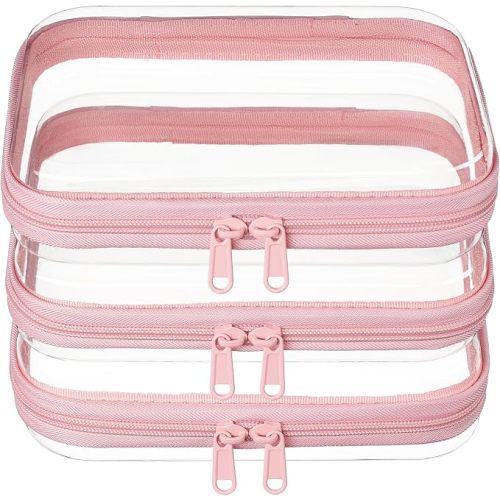 3-PCS Medium Clear Hard Shell Zipper Pouches, Clear Zipper Bags (3M, Green)
