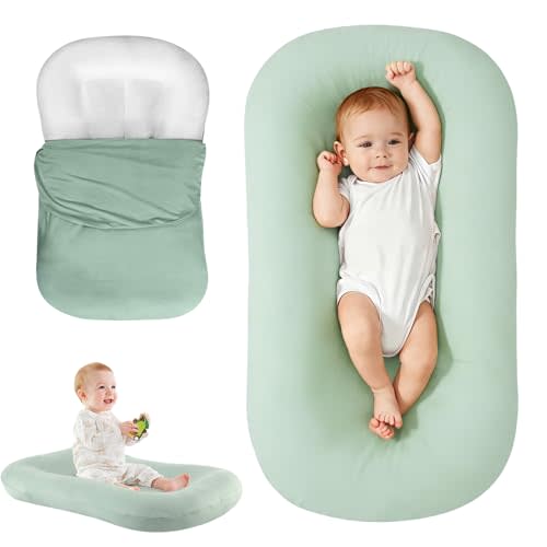 Baby Tummy Time Mat, Green | Portable Infant Support Cushion With Removable Cover, Home & Travel, Soft Breathable, Supervised Use, Baby Essentials Gift
