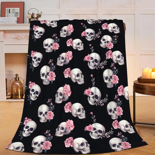 Gothic Skull Throw Blanket - Soft Plush Fleece Bedding Skeleton Blankets- Cozy Skull Stuff Gifts for Women Girls Kids Adults 40"X50"