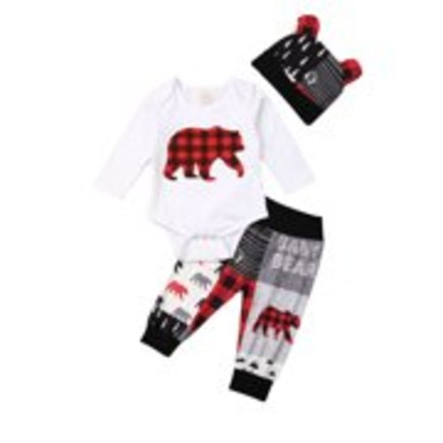 Luiryare H Newborn Baby Bear Romper Bodysuit Pants Hat 3Pcs Outfits Sets Clothing