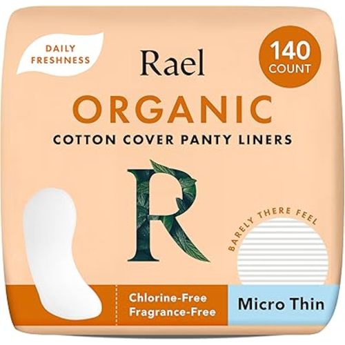 Rael Panty Liners for Women, Organic Cotton Cover - Daily Pantiliners, Light Absorbency, Unscented, Chlorine Free (Micro Thin, 140 Count)