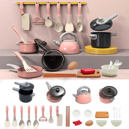 FAMTKT 28Pcs Kids Play Kitchen Toys Set, Toddlers Pretend Cooking Playset Acccessories with Pots Pans, Utensils Cookware, Foods, Learning Gift for Kids Girls Boys (Christmas Gifts)