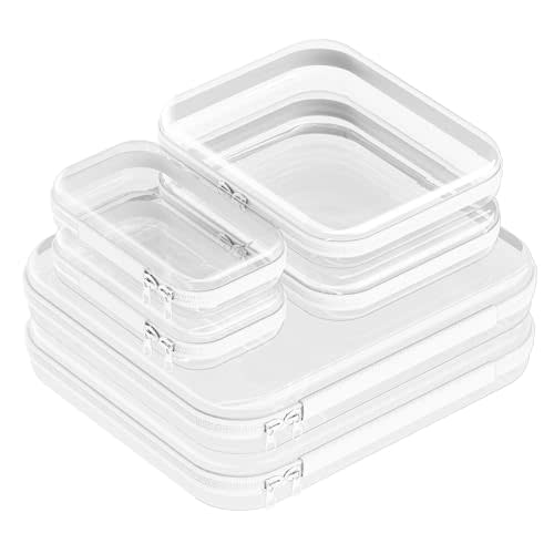 6 Pack Clear Hard Shell Zipper Case, Hard Plastic Zipper Pouches(2L, 2M,2S) | 2 Large, 2 Medium,2 Small，Diaper Bag Storage Organizer Box, for Travel of Makeup Bag, Toiletry Bag, Electronics, Toys