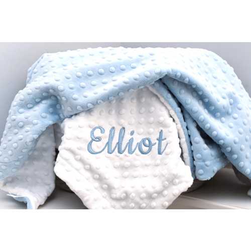 Personalized Minky Baby Blanket: White Dot, Embroidered Name