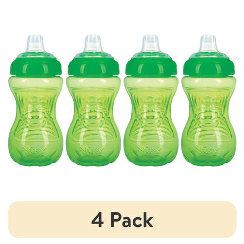 (4 pack) Nuby No-Spill Easy-Grip Green Soft Spout Sippy Cup, 10 fl oz