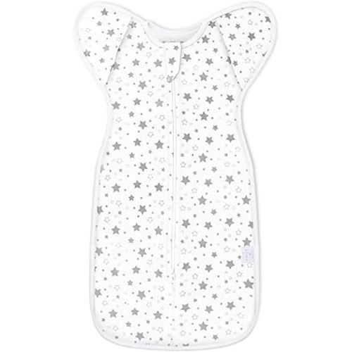 Baby Swaddle 3-6 Months - Arms Up Transitional Swaddles, Transition Swaddle Sack with Removable Cuffs & 2-Way Zipper, Gray Stars Design, Breathable Cotton Newborn Sleep Sacks