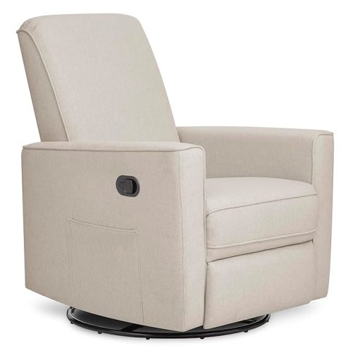 Evolur Raleigh Upholstered Manual Glider Recliner– Rocking & 360° Swivel with Smooth Glide – Greenguard Gold & FSC Certified – Modern Nursery and Living Room Chair in Light Sand