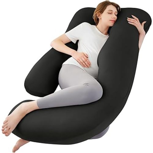 Sasttie Pregnancy Pillows for Sleeping, U Shaped Cooling Full Body Pillow, Pregnancy Must Haves, Maternity Pillow for Pregnant Women, Pillow with Removable Cover for Side Sleeper, Black