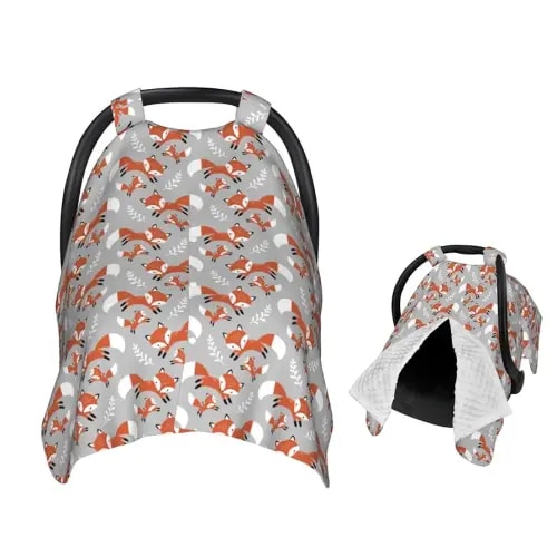 Cute Foxes Leaves Gray Baby Car Seat Canopy Nursing Cover for Newborn Car Seat Breastfeeding Covers Blanket Newborn Shower Gift