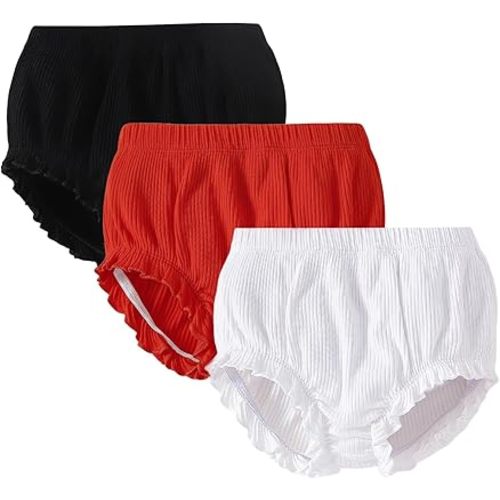 SOBOWO 3-Pack Bloomers for Baby Girls Diaper Covers Ribbed Ruffle Solid Triangle Baby Girl Shorts Summer Toddler Underwear