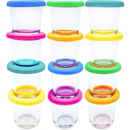 Elk and Friends 4oz Borosilicate Glass Baby Food Storage Jars with Silicone Lid | Strong Glass | Set of 12 | Microwave, Oven & Dishwasher Safe | Infant and Babies