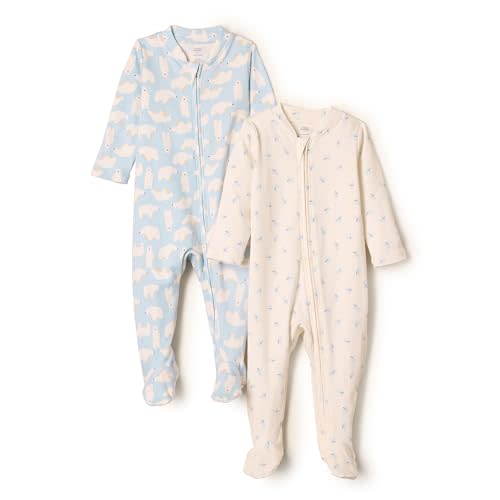 Amazon Essentials x Sofia Grainge Unisex Babies' Cotton Footed Sleep and Play One-piece Bodysuit, Pack of 2