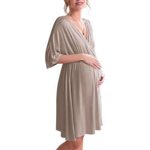 Ekouaer 3 in 1 Labor/Delivery/Hospital Gown Maternity Dress Nursing Nightgown Sleepwear for Breastfeeding Brown M