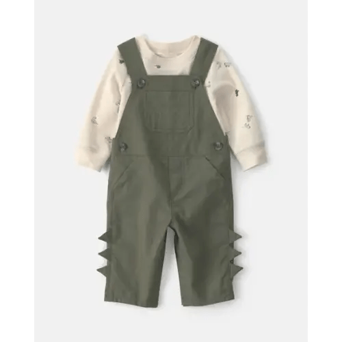 Baby Boy 2-Piece Dinosaur Long-Sleeve Overall Set - Olive Green | Carter's