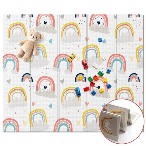 71x59 Foldable Foam Baby Play Mat for Floor, Babies Activity Tummy Time Playmat, Kids Non Toxic Foam Thick Play Mat for Baby, Toddlers, Waterproof & Anti-slip Crawling Mats