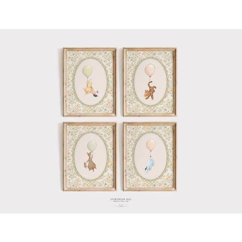 Winnie-the-Pooh Nursery Decor Classic Winnie the Pooh Digital Prints Set of 4 Vintage Pooh Bear Gender Neutral Nursery Winny the Pooh