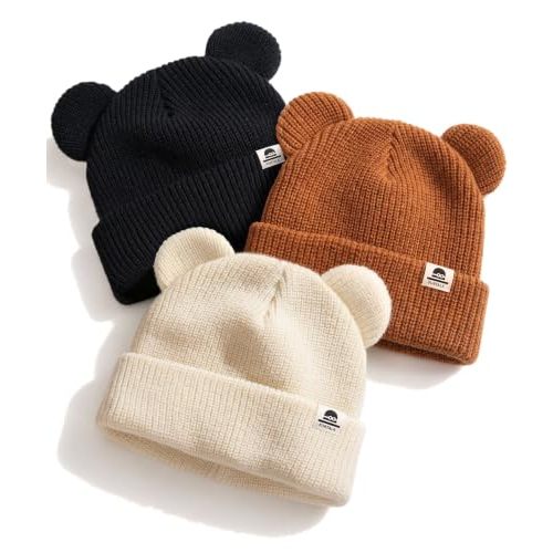 FURTALK Baby Beanie with Bear Ear Warm Knit Winter Hat for Infant Toddlers | Soft Premium Acrylic Fabric, Skin-Friendly, Double-Knit Warmth for Ears, Adorable Bear Ear Design, Grow-with-Me 2 Sizes
