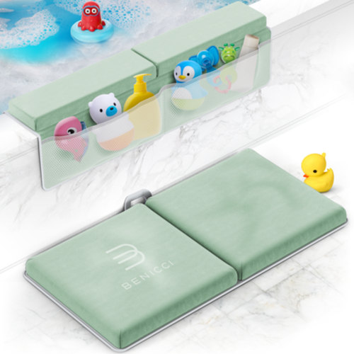 Comfortable Bath Kneeler and Elbow Kneeling Rest Pad for Baby Bathing Parents - Painless Foam Mat with Toy Organizer Pockets - Quick Drying, Foldable