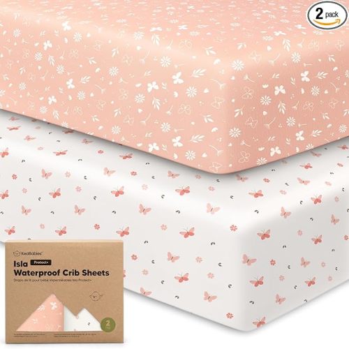 KeaBabies 2-Pack Waterproof Baby Crib Sheets for Boys, Girls - 52x28 Viscose Derived from Bamboo Toddler Bed Sheet Neutral, Crib Mattress Protector Cover for Baby Bedding, Soft & Gentle (Butterflies)