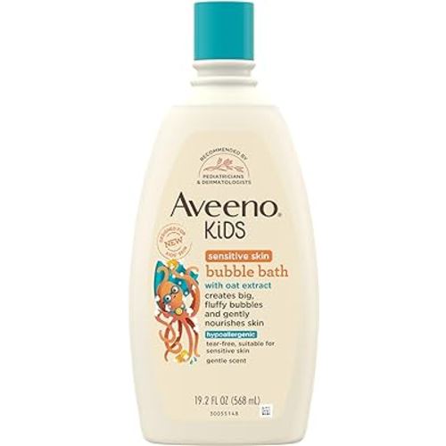 Aveeno Kids Bubble Bath, Children's Bubble Bath for Sensitive Skin with Oat Extract, Kid's Bath Liquid Nourishes Skin & Makes Big, Fluffy Bubbles for Bath Time Fun, Dye-Free, 19.2 fl. Oz