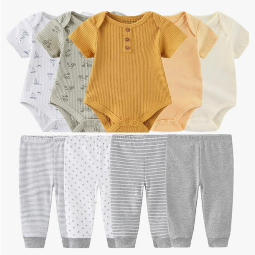 Kiddiezoom Baby Layette Set Baby Boys' 9-Piece Bodysuits Pants Set Toddler Girl Boy Unisex Baby Gift Sets