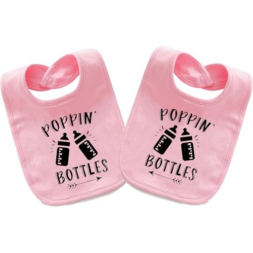 YSCULBUTOL Baby Twins Bibs Poppin Bottles Newborn Baby Cute Unisex Bibs Infant Twin Outfits