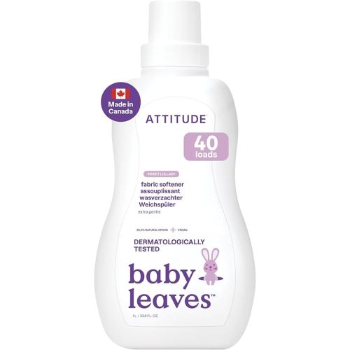 ATTITUDE Adoucissant pour tissus pour bébé, fabriqué au Canada, ingrédients à base de plantes et de minéraux, compatible HE, produits de lessive et ménagers végétaliens et sans cruauté envers les