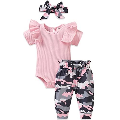 fioukiay Preemie Newborn Baby Girls Clothes Infant Little Kids Romper Bodysuit Pants Headband Clothing Set Summer Outfits