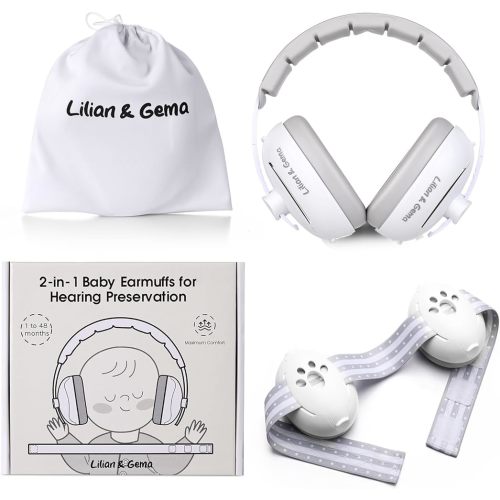 Lilian&Gema Cache-oreilles 2 en 1 pour bébé, protection contre le bruit, casque réglable avec bande extensible pour bébé et enfant