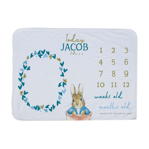 Personalised Peter Rabbit Hearts Boys Date Chart Blanket