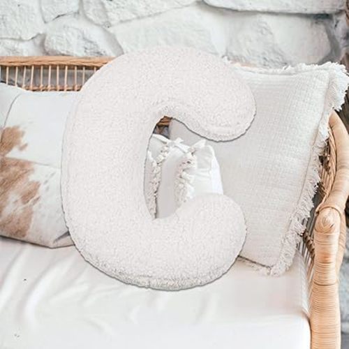 English Letter Plush Pillow,Soft Letter Hugging Throw Pillows, Cute A to Z Initial Letter Pillow Alphabet Cushion for Living Room Sofa Couch Bed Car Decoration (C)