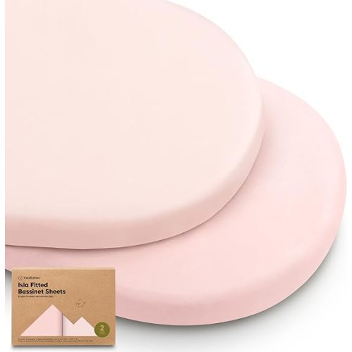 2-Pack Baby Bassinet Sheets Boy, Girl - 33x17 Viscose Derived from Bamboo Bassinet Sheets Fitted Bedside Mattress Cover, Compatible with Halo Bassinest Swivel Sleeper, Baby Delight, Graco (Mist Rose)